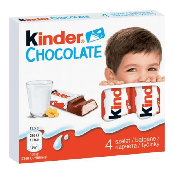 Kinder Chocolate Bar (Cream Filled Milk Chocolate) - 4 Bar Pack