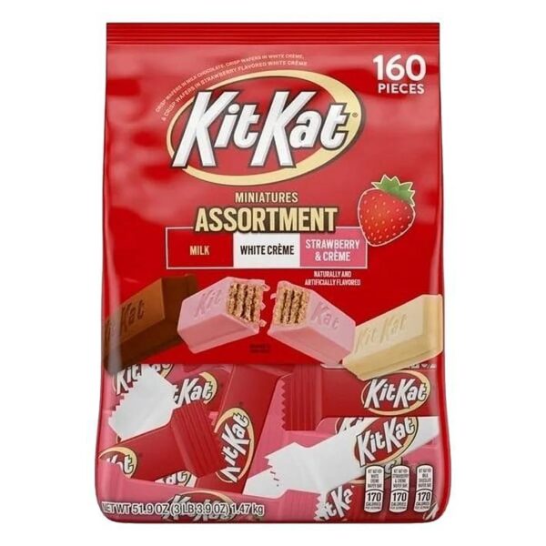 Kit Kat Miniatures - Assortment - Milk, White Creme & Strawberries & Creme - 160 Piece Bag